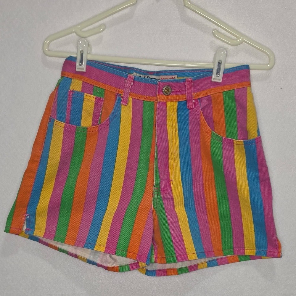 Vintage No! Jeans Absolutely Blues Rainbow Striped High Waisted Denim Shorts 24